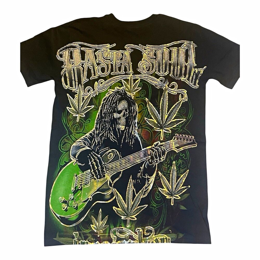 Men's Black Rasta Man Reggae Double-Sided Graphic Tee Crew Neck Short Sleeve